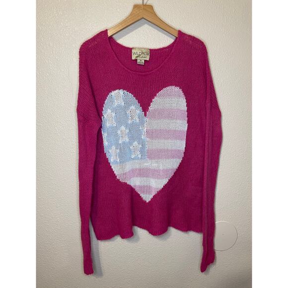 Wildfox White Label Preppy Hot Pink Knit Heart Flag Graphic Sweater Medium - Picture 10 of 12
